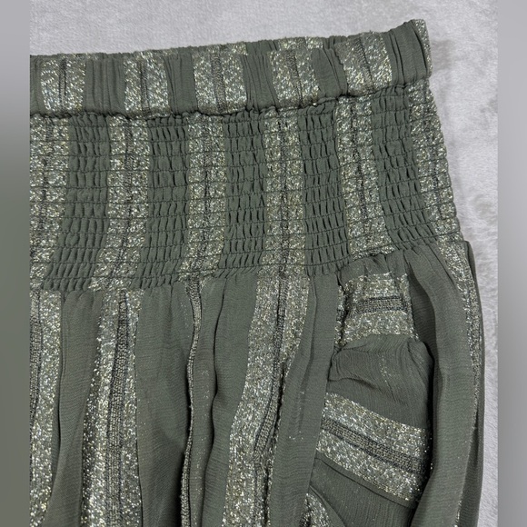 Misa LA Sedona Green Metallic Striped High Low Ruffle High Slit Maxi Skirt Small - Picture 7 of 17